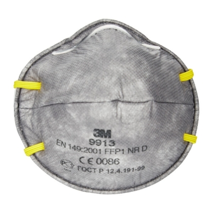 Respiratore 3M 9913, con carboni attivi, senza valvola, grigia, non indossata, serie 9000