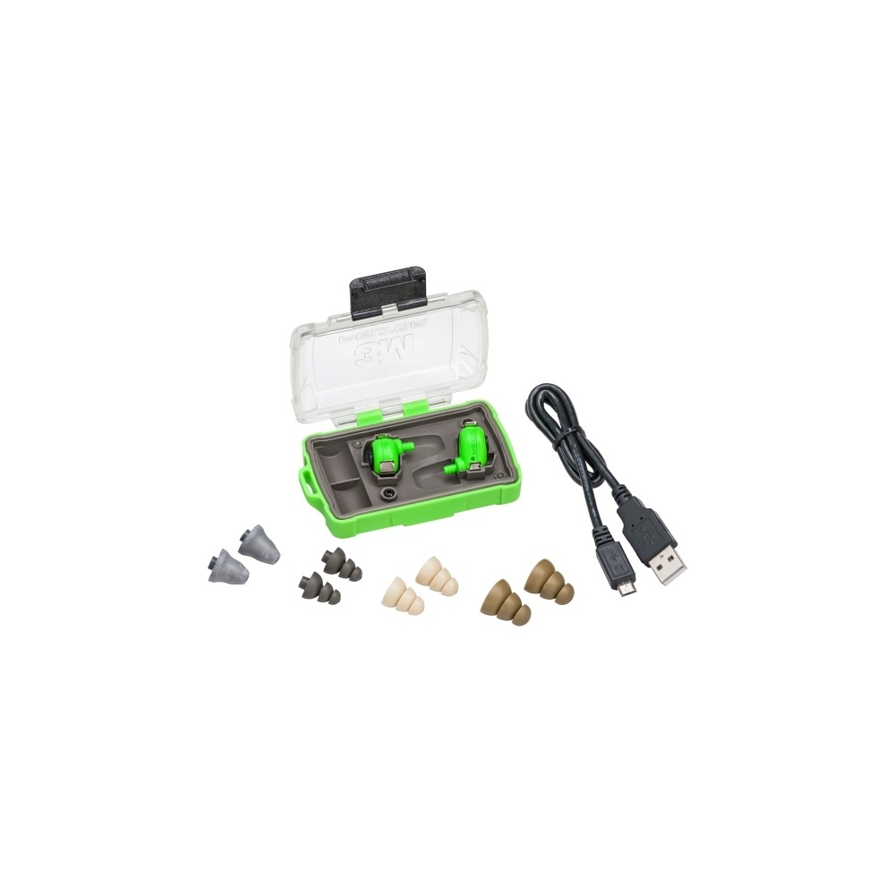 Inserti auricolari, 3M, PELTOR, Elettronici, colore verde, ad attenuazione controllata, all'interno della apposita scatola