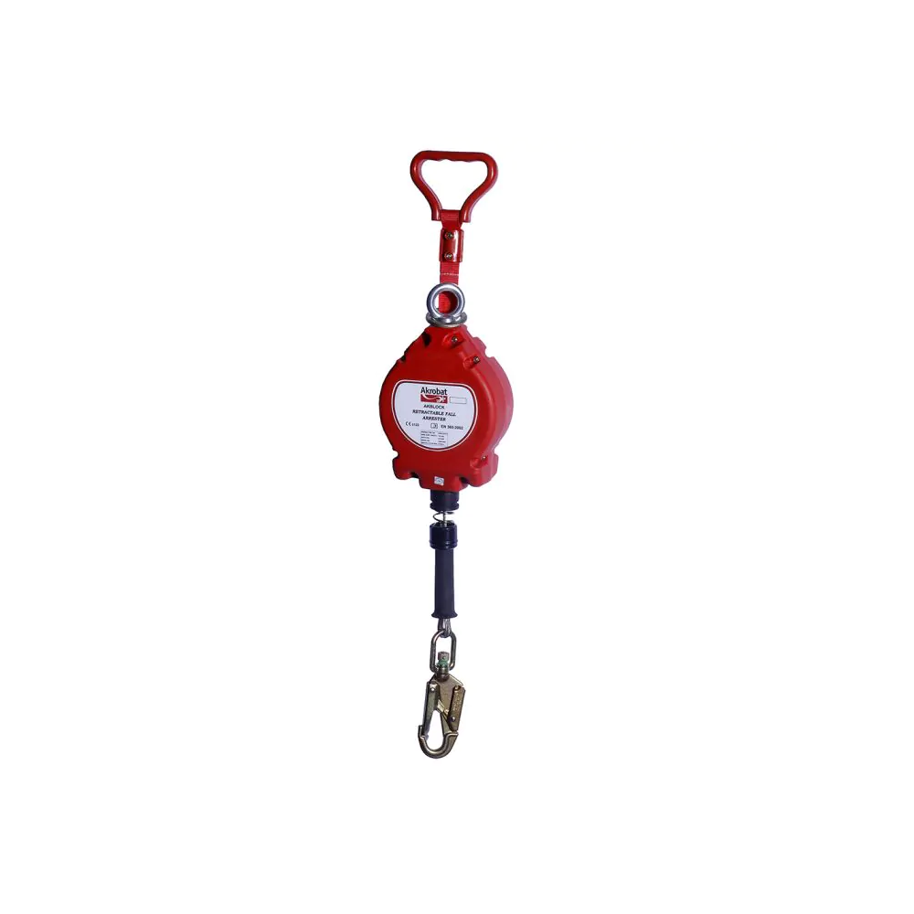 Dispositivo retrattile Akrobat, AKBLOCK10, Sistema anticaduta con moschettone girevole, colore rosso,  lunghezza 10 metri