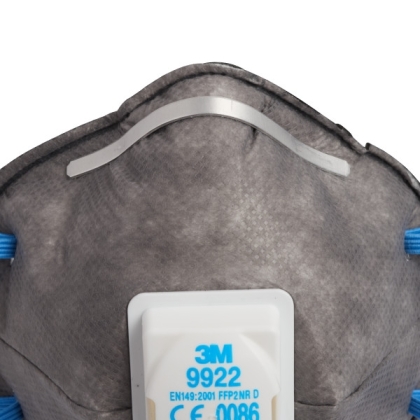 Respiratore 3M 9922, con carboni attivi, con valvola, grigia, non indossata, serie 9000