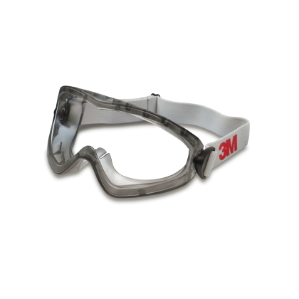 Occhiali a mascherina, 3M, 2890, Lenti in policarbonato trasparente,  ventilazione indiretta, colore grigio, elastico bianco