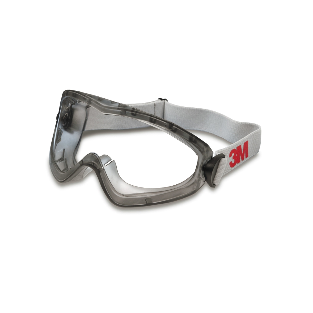 Occhiali a mascherina, 3M, 2890, Lenti in policarbonato trasparente,  ventilazione indiretta, colore grigio, elastico bianco