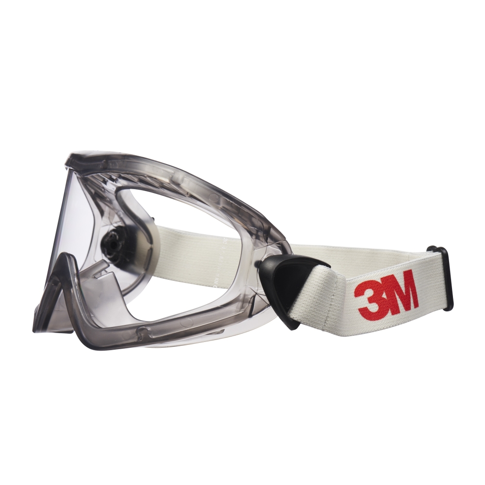 Occhiali a mascherina, 3M, 2890, Lenti in policarbonato trasparente,  ventilazione indiretta, colore grigio, elastico bianco