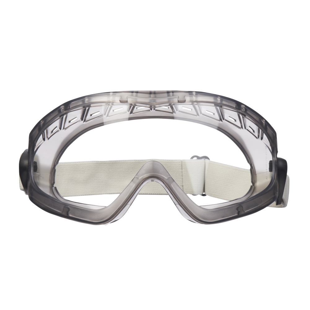 Occhiali a mascherina, 3M, 2890, Lenti in policarbonato trasparente,  ventilazione indiretta, colore grigio, elastico bianco