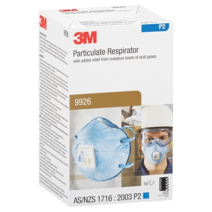Respiratore 3M 9926, con carboni attivi, con valvola, azzurra, non indossata, serie 9000, scatola contenitiva