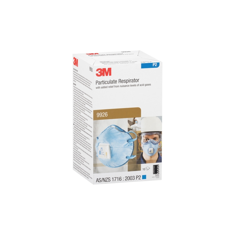 Respiratore 3M 9926, con carboni attivi, con valvola, azzurra, non indossata, serie 9000, scatola contenitiva