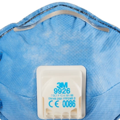 Respiratore 3M 9926, con carboni attivi, con valvola, azzurra, non indossata, serie 9000