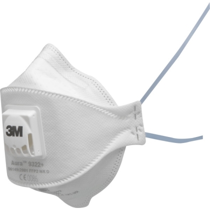 Respiratore 3M 9322+, antipolvere, con valvola, bianca, non indossata, serie Aura