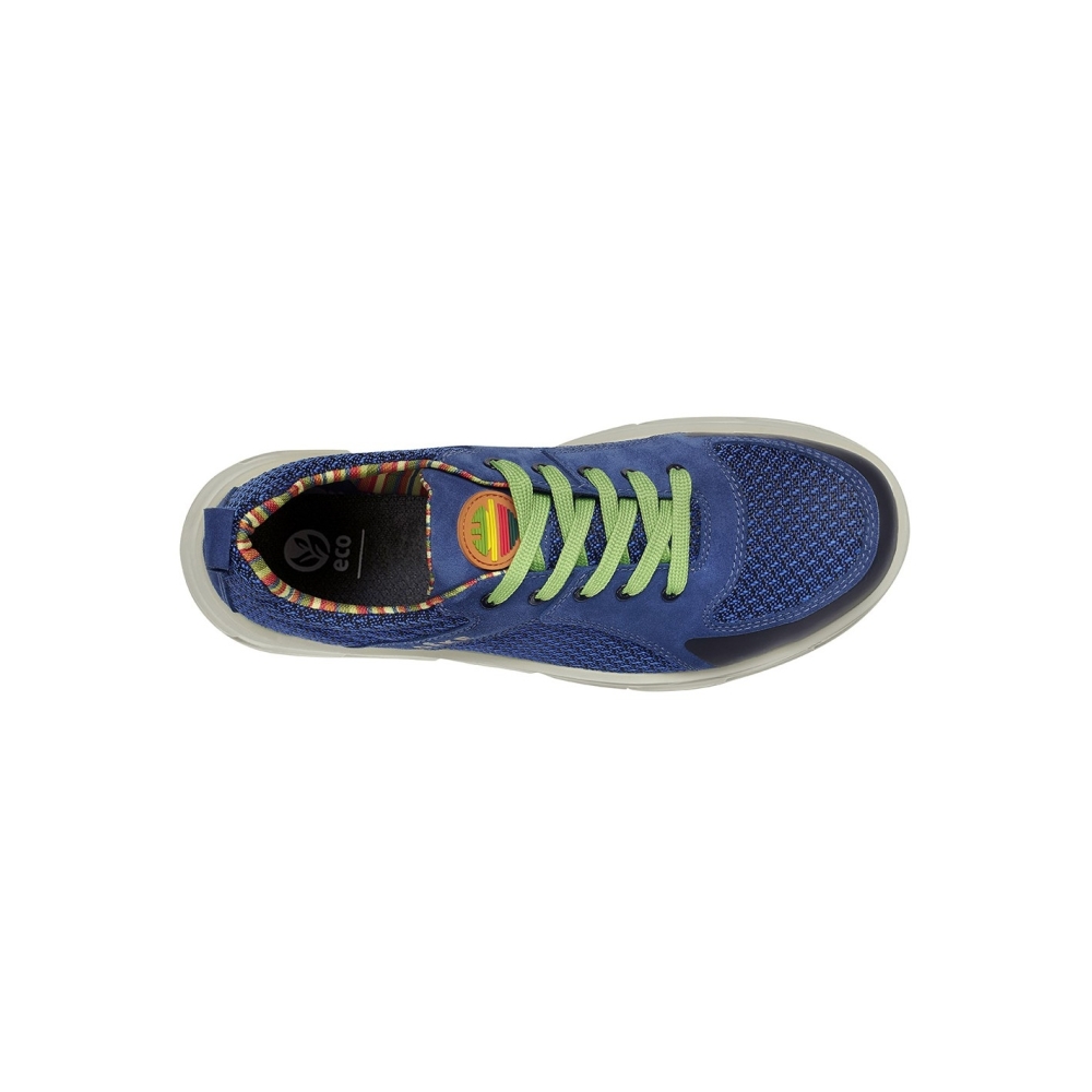 Reload, Calzatura bassa, tessuto Pet riciclato, colore blu, lacci verdi, suola verde