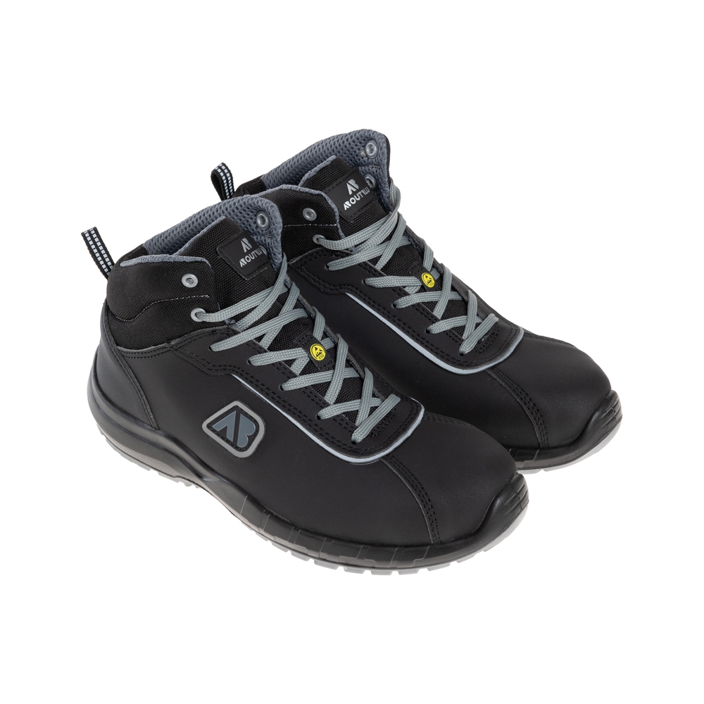 Scarpe antinfortunistiche, AboutBlu Discovery, colore nero, lacci grigi, suola grigia, non indossate