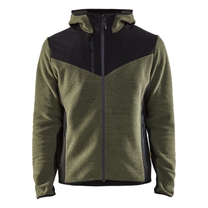 Giacca in maglia, Blaklader, 5940, colore verde militare, Tessuto pile spazzolato e stretch, inserti softshell, con cappuccio