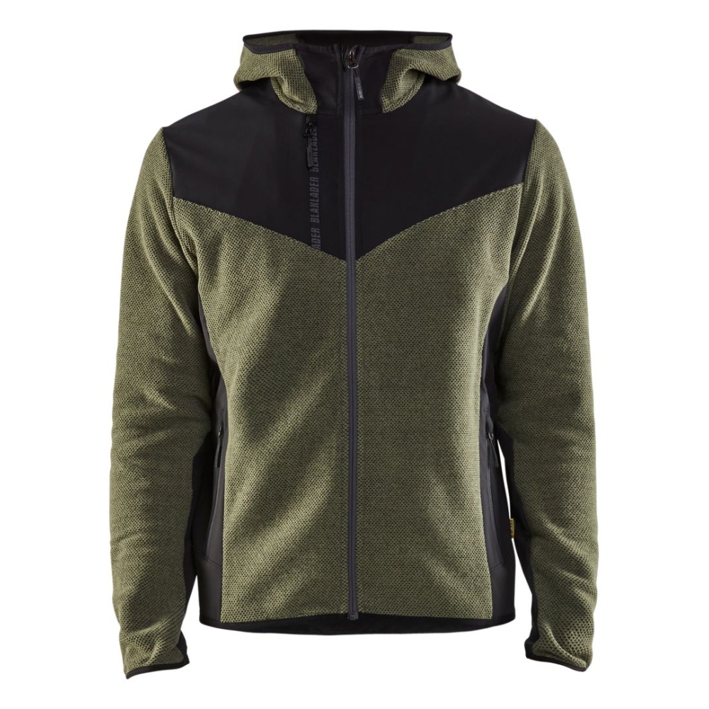 Giacca in maglia, Blaklader, 5940, colore verde militare, Tessuto pile spazzolato e stretch, inserti softshell, con cappuccio