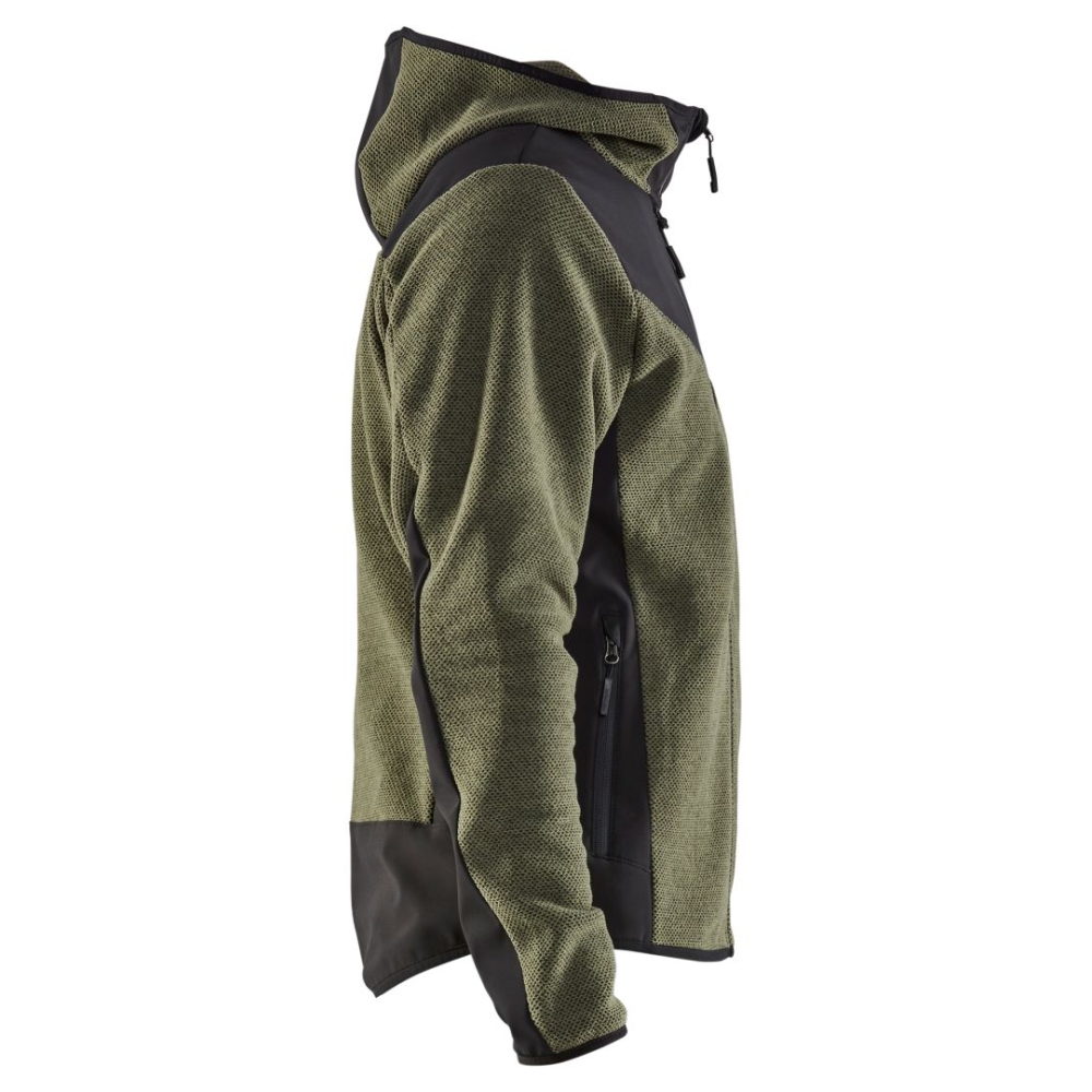 Giacca in maglia, Blaklader, 5940, colore verde militare, Tessuto pile spazzolato e stretch, inserti softshell, con cappuccio