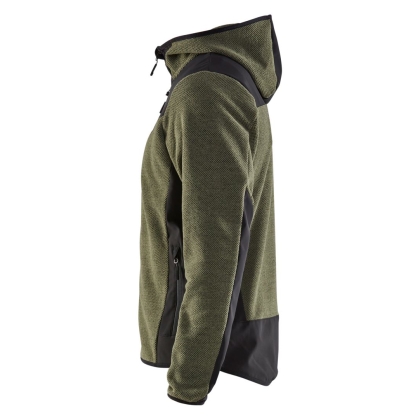 Giacca in maglia, Blaklader, 5940, colore verde militare, Tessuto pile spazzolato e stretch, inserti softshell, con cappuccio