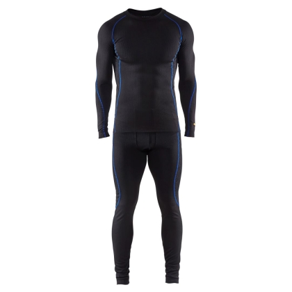 Intimo termico, maglia e pantalone, Blaklader, 6810, colore nero, cucitute blu, Poliestere, tessuto a coste