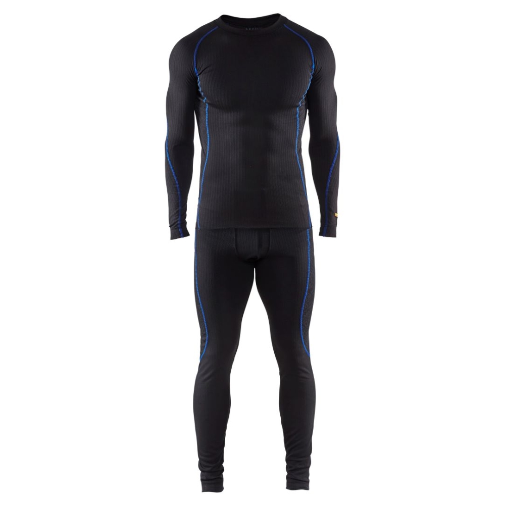 Intimo termico, maglia e pantalone, Blaklader, 6810, colore nero, cucitute blu, Poliestere, tessuto a coste