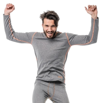 intimo termico, Maglia, ISSA, colore grigio, cucitutre arancione, Poliestere, felpatura interna
