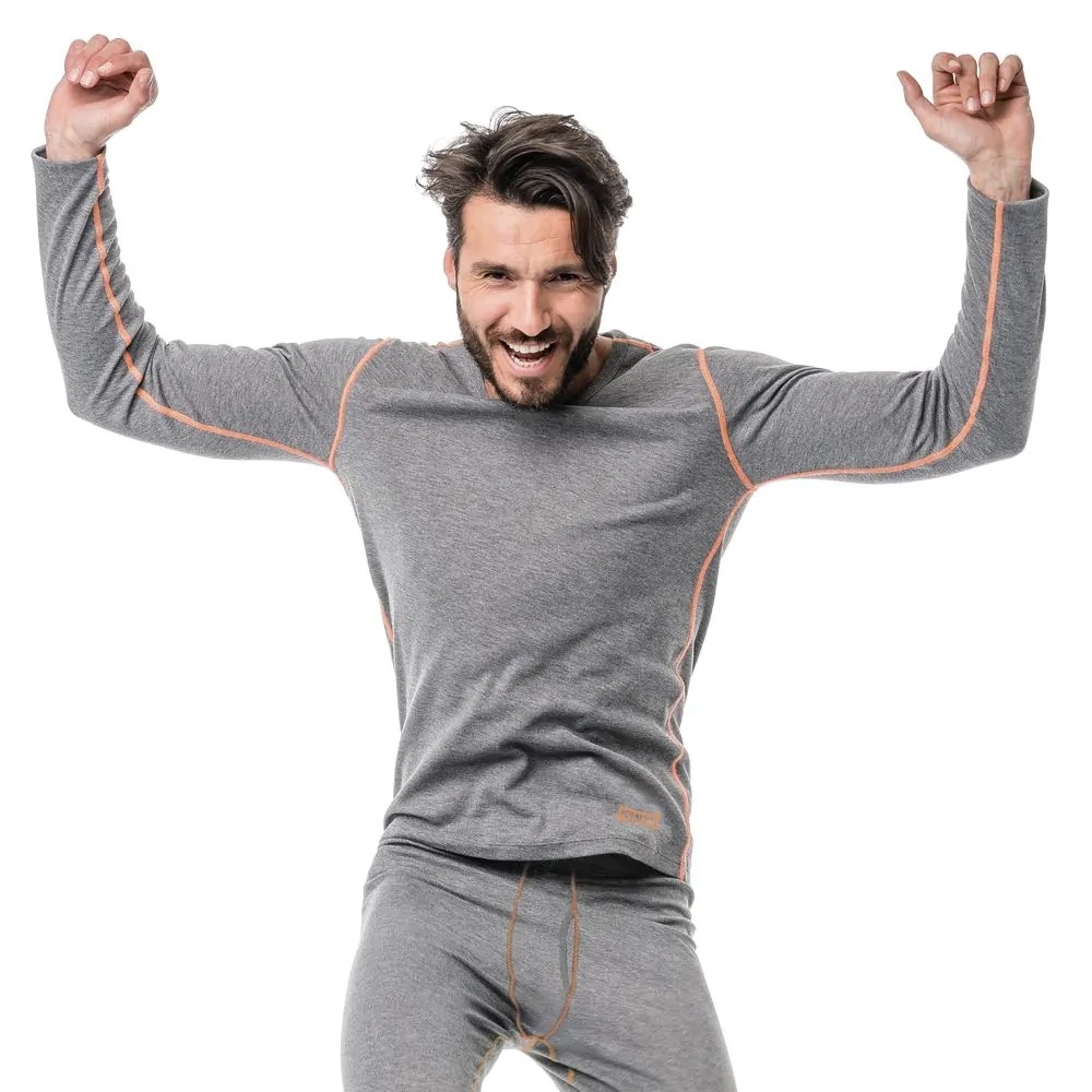 intimo termico, Maglia, ISSA, colore grigio, cucitutre arancione, Poliestere, felpatura interna