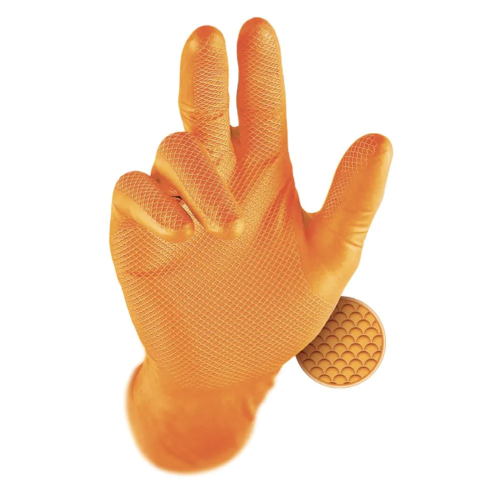 Guanto, Grippaz, colore arancione,  Nitrile, motivo squama di pesce