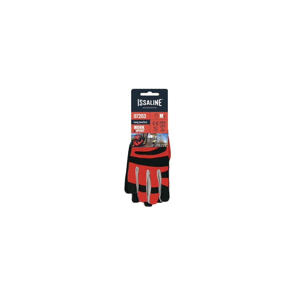 Guanto Issa, Long comfort, 07203, colore rosso e nero, Palmo in morbida pelle sintetica, chiusura con velcro, confezione