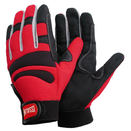 Guanto Issa, Long comfort, 07203, colore rosso e nero, Palmo in morbida pelle sintetica, chiusura con velcro