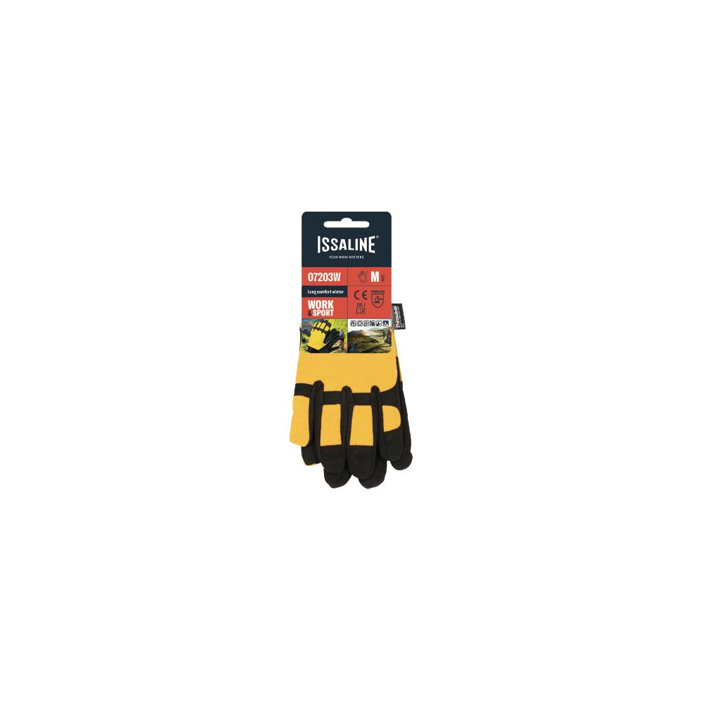 Guanto Issa, Long comfort, 07203W, colore giallo e nero, Palmo in morbida pelle sintetica