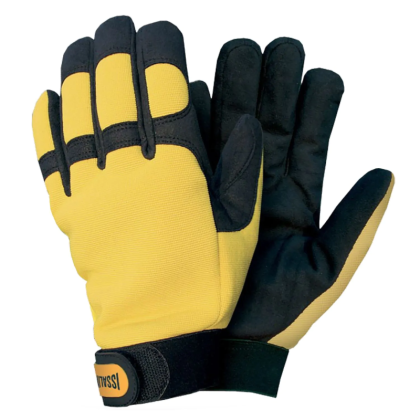 Guanto Issa, Long comfort, colore giallo e nero, Palmo in morbida pelle sintetica,