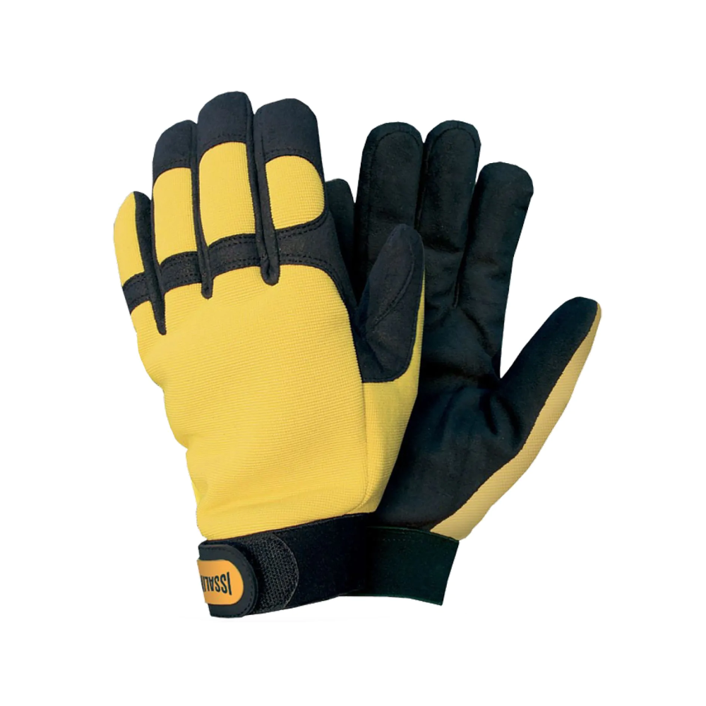 Guanto Issa, Long comfort, colore giallo e nero, Palmo in morbida pelle sintetica,