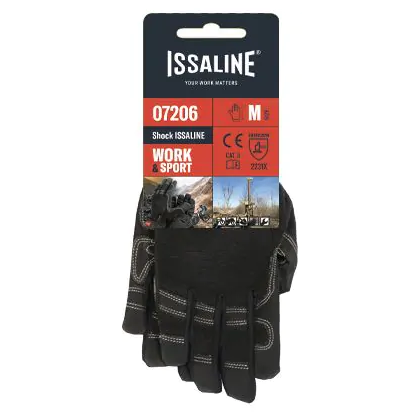 Guanto Issa, Shock, 07206, colore nero, Palmo in pelle sinettica, imbottitura di gel shock antivibrazione