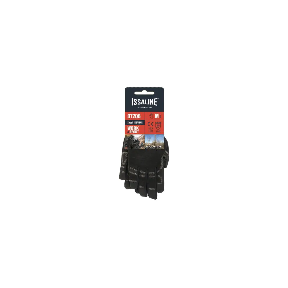 Guanto Issa, Shock, 07206, colore nero, Palmo in pelle sinettica, imbottitura di gel shock antivibrazione