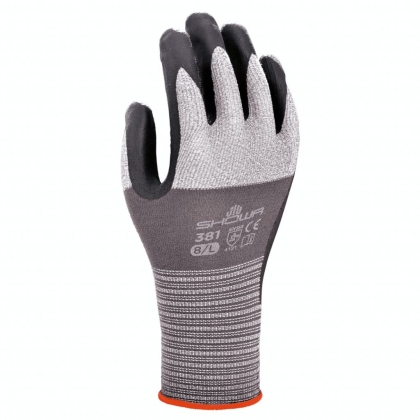 Guanto, Showa, SH381, colore grigio, spalmetura nera, Palmo in nitrile
