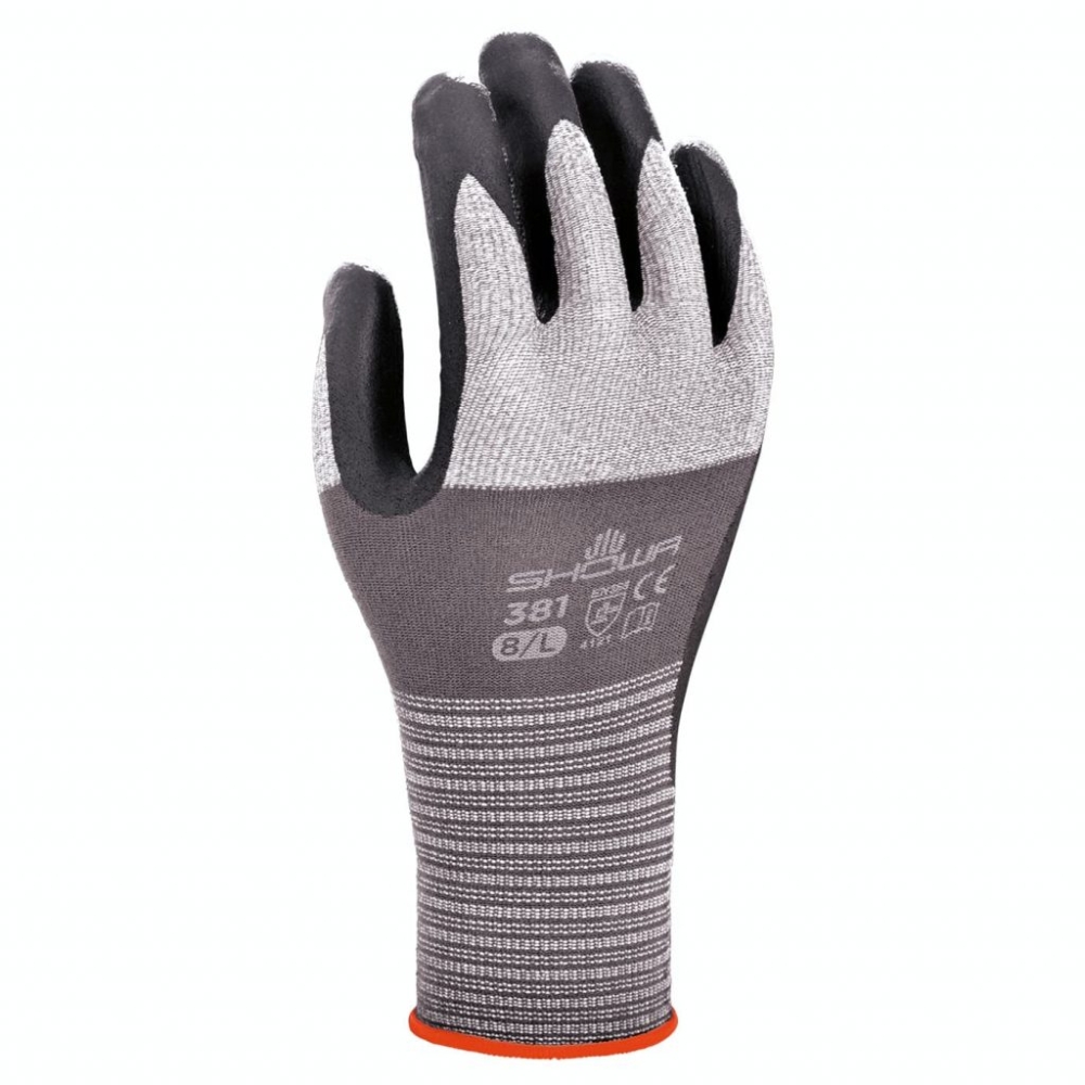 Guanto, Showa, SH381, colore grigio, spalmetura nera, Palmo in nitrile