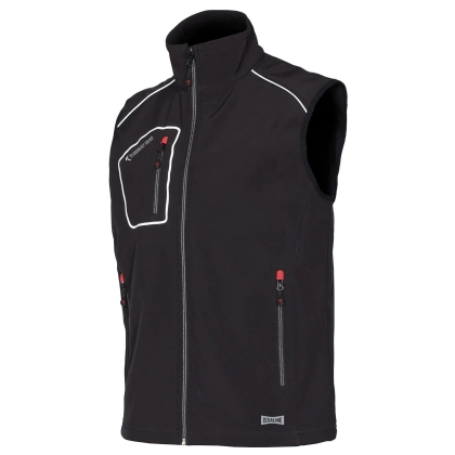 Gilet, ISSA, Snappy, 04509, colore nero, Softshell, 4 tasche, inserti riflettenti