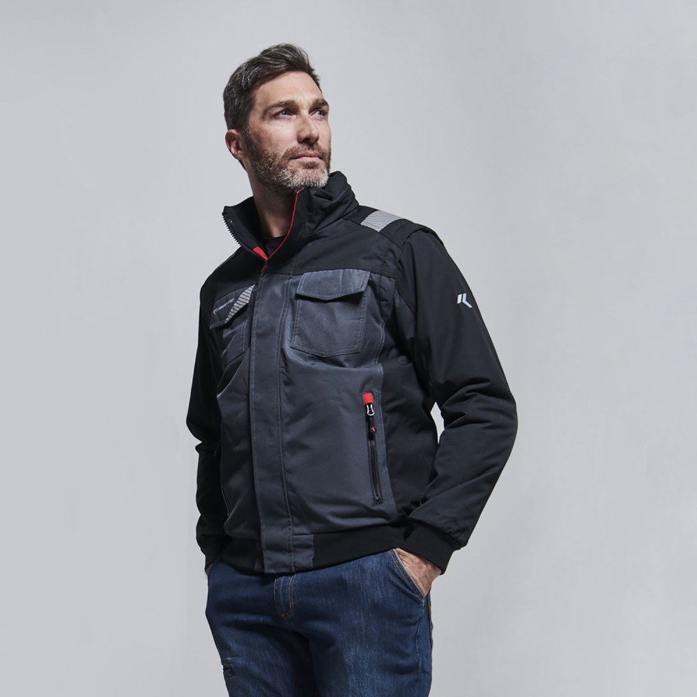 Giubbino, ISSA, Wise, 04531B, colore grigio, Maniche asportabili, con cappuccio, 5 tasche, inserti riflettenti