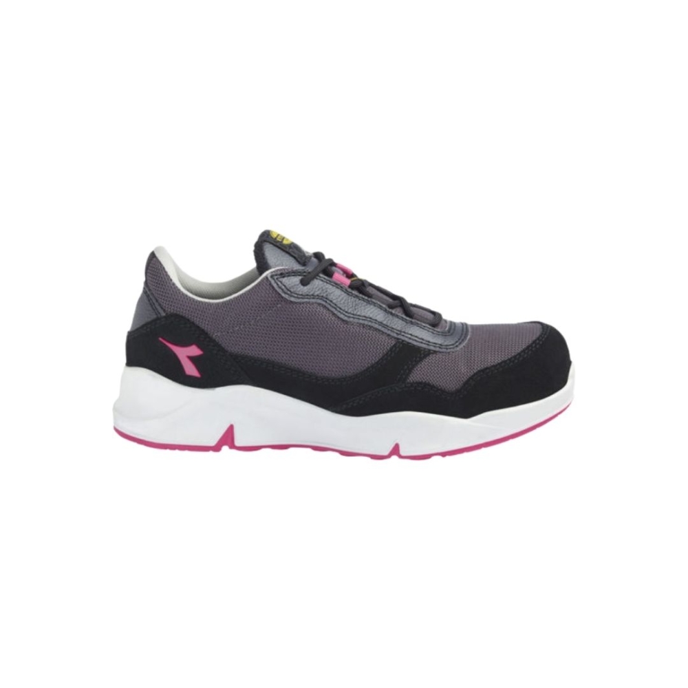 Scarpe, Diadora Athena Text, colore grigio e nero, lacci neri, suola rosa, Calzatura bassa, misto pelle e mesh