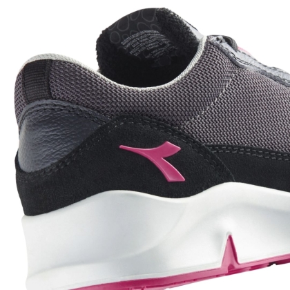 Scarpe, Diadora Athena Text, colore grigio e nero, lacci neri, suola rosa, Calzatura bassa, misto pelle e mesh