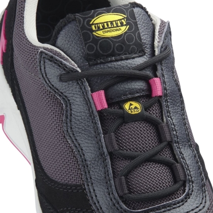 Scarpe, Diadora Athena Text, colore grigio e nero, lacci neri, suola rosa, Calzatura bassa, misto pelle e mesh
