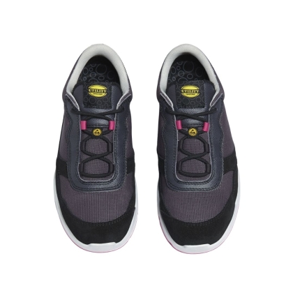 Scarpe, Diadora Athena Text, colore grigio e nero, lacci neri, suola rosa, Calzatura bassa, misto pelle e mesh