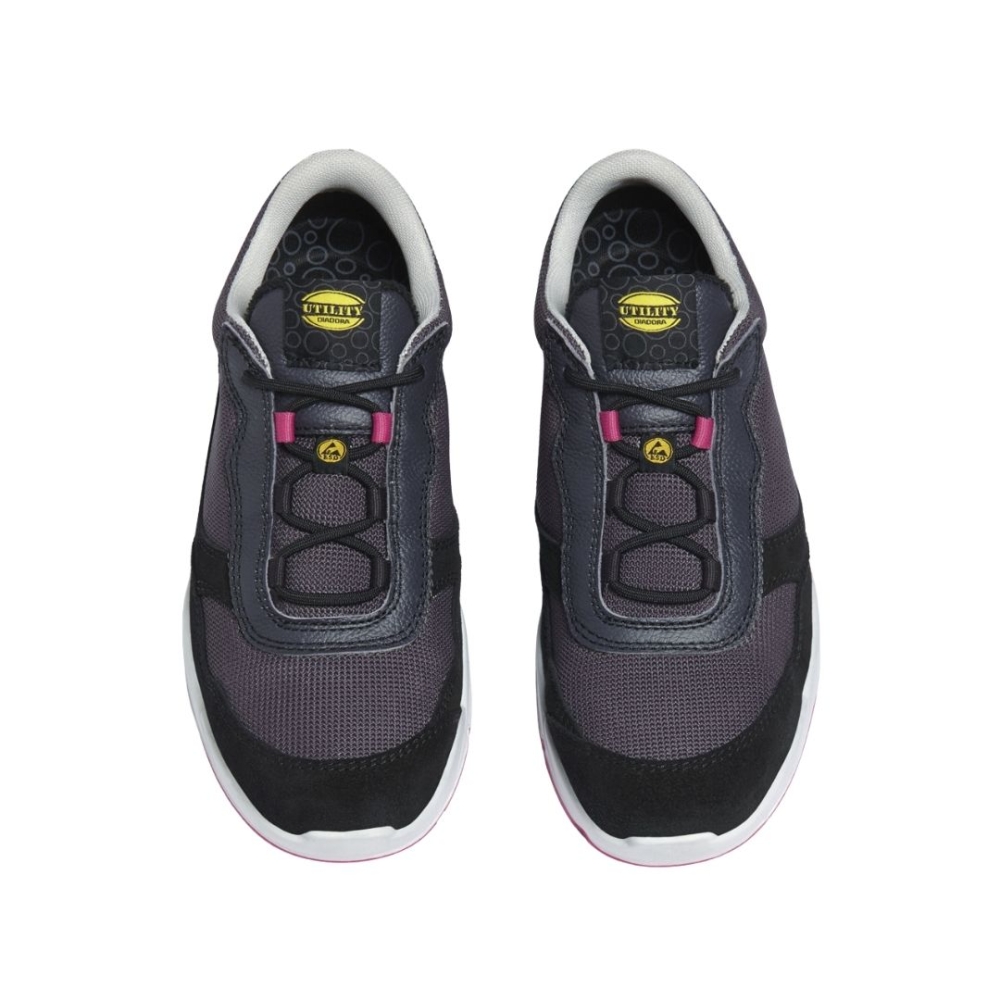 Scarpe, Diadora Athena Text, colore grigio e nero, lacci neri, suola rosa, Calzatura bassa, misto pelle e mesh