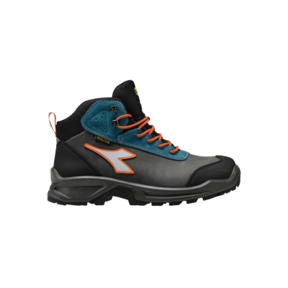 Scarpe antinfortunistiche Diadora Sport Diatex, colore grigia e blu, lacci arancione, suola nera, Calzatura media