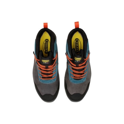 Scarpe antinfortunistiche Diadora Sport Diatex, colore grigia e blu, lacci arancione, suola nera, Calzatura media