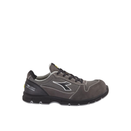 Scarpe antinfortunistiche, Diadora Run Text, Calzatura bassa, in pelle Perwanger antigraffio, colore grigio, suola nera