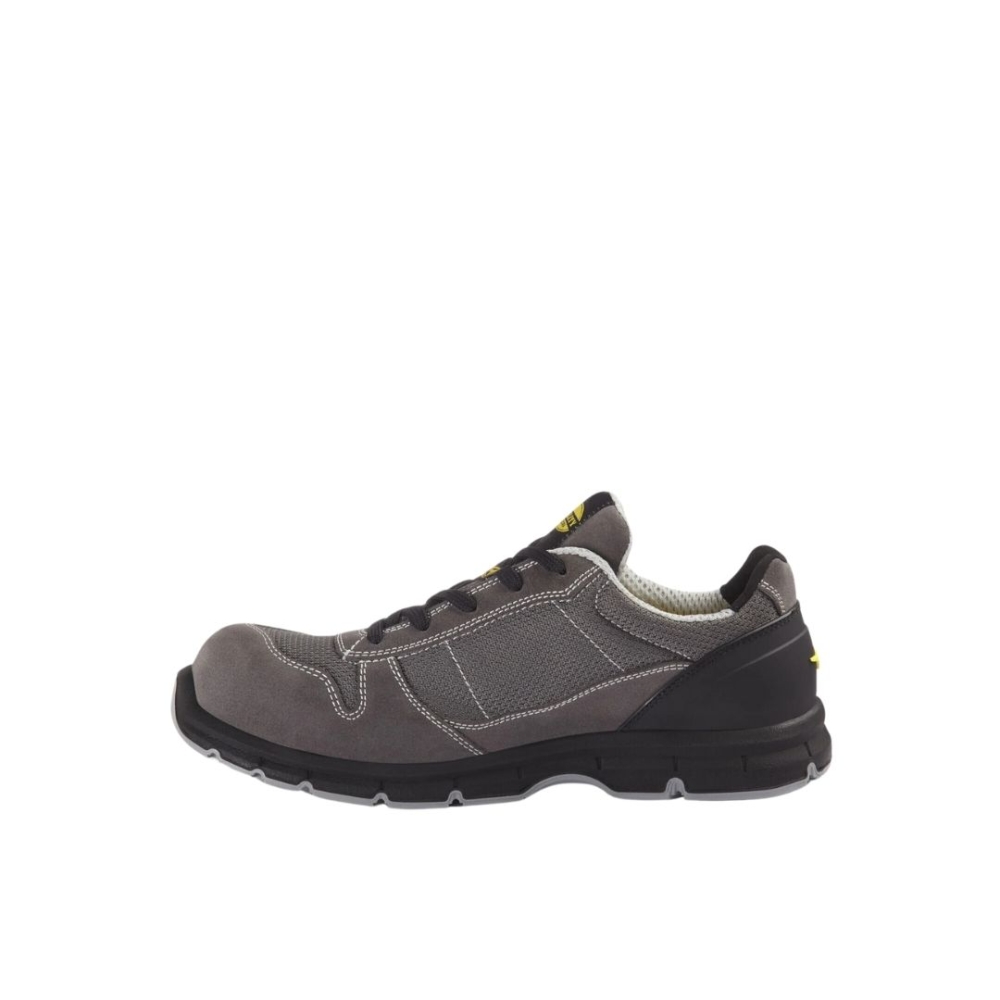 Scarpe antinfortunistiche, Diadora Run Text, Calzatura bassa, in pelle Perwanger antigraffio, colore grigio, suola nera