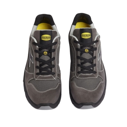 Scarpe antinfortunistiche, Diadora Run Text, Calzatura bassa, in pelle Perwanger antigraffio, colore grigio, suola nera