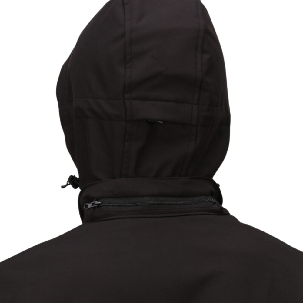 Giacca, Regatta Professional, Venturer, colore nero, Softshell, idrorepellente, traspirante, antivento, con cappuccio, indossato