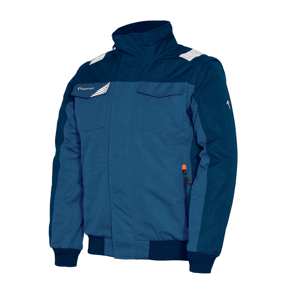 Giubbino, ISSA, Wise, 04531B, colore blu, Maniche asportabili, con cappuccio, 5 tasche, inserti riflettenti