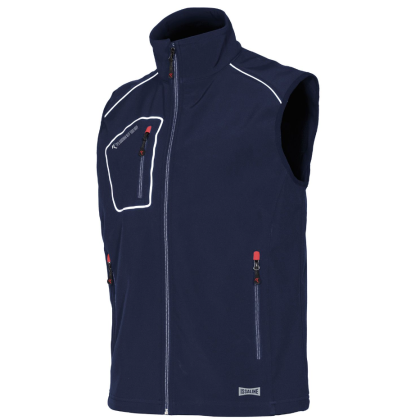 Gilet, ISSA, Snappy, 04509, colore blu, Softshell, 4 tasche, inserti riflettenti
