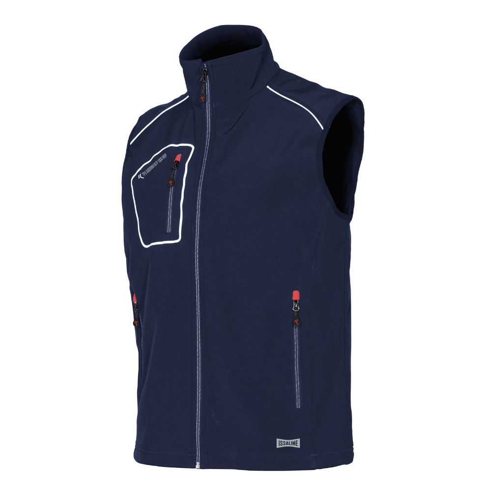 Gilet, ISSA, Snappy, 04509, colore blu, Softshell, 4 tasche, inserti riflettenti