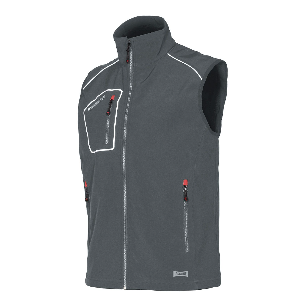 Gilet, ISSA, Snappy, 04509, colore grigio, Softshell, 4 tasche, inserti riflettenti