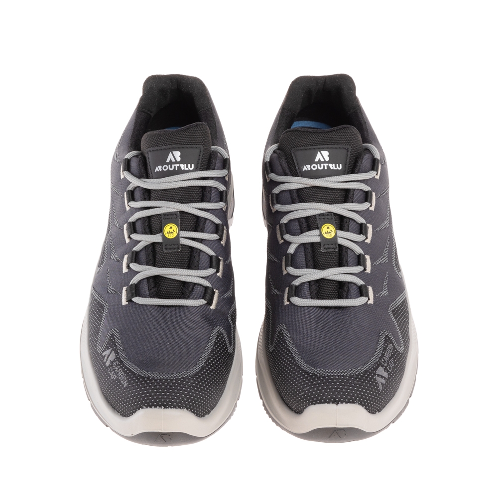 Scarpe antinfortunistiche, AboutBlu, Flow Grey, colore grigio e nero, lacci grigi, suola nera, Calzatura bassa, in poliestere